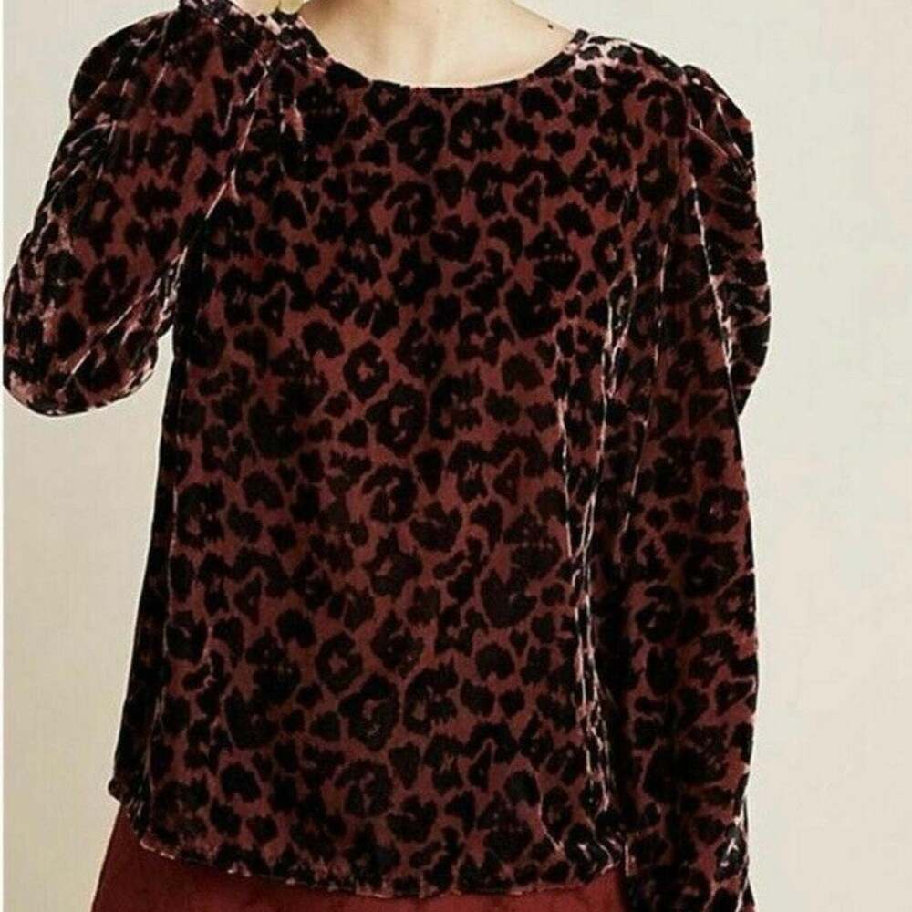 Dolan Left Coast Anthropologie Red Leopard Velvet long Sleeve Charlie Top Sz M